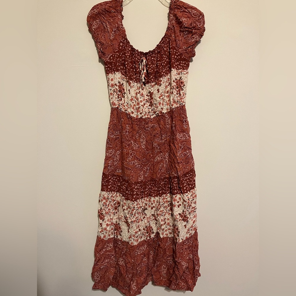 BeBop Red Tiered Sundress with Flutter Sleeves